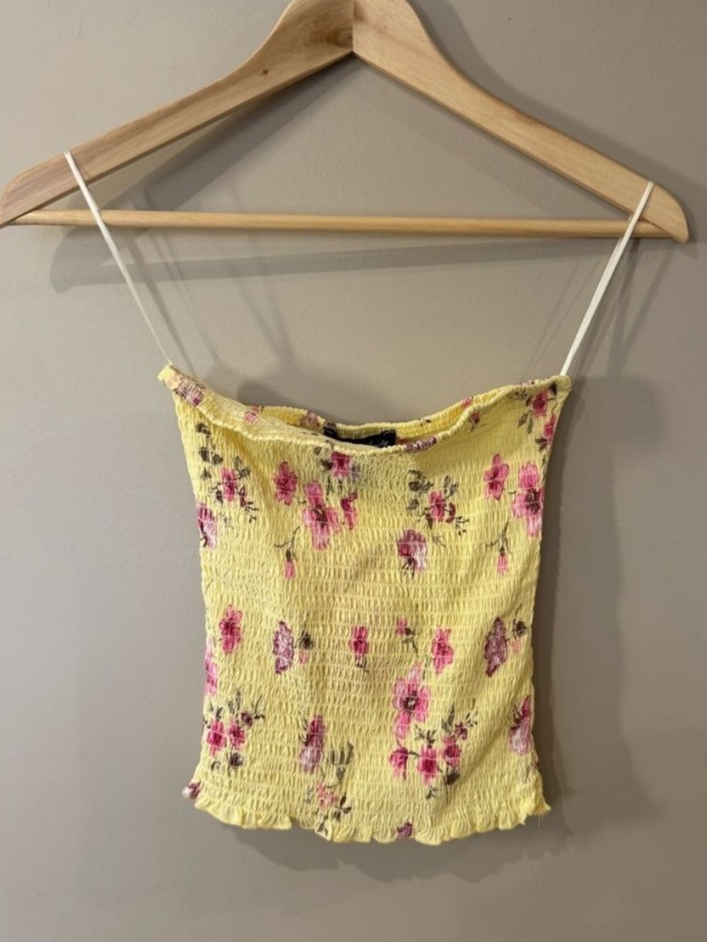 Ardene Society Smocked Floral Cami Tank Top Yellow Pink Y2K Women’s Small - Picture 3 of 6